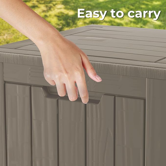 35 Gallon Resin Deck Box, Waterproof Outdoor Storage Box for Patio, Poolside, and Garden, Lockable UV-Resistant Storage Bin Bench Cabinet for Small Spaces, Grey