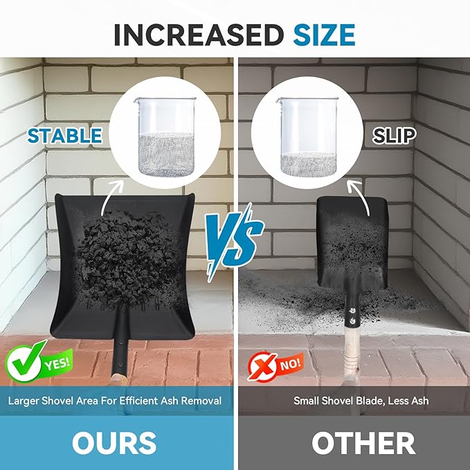 G GOOD GAIN Fireplace Ash Shovel and Brush Set -Rust Resistant Metal Fireplace Shovel for Ash Cleaning, Fireplace Tools Set Indoor & Outdoor for Stoves, Fireplace Broom and Dustpan Set for Fire Pit