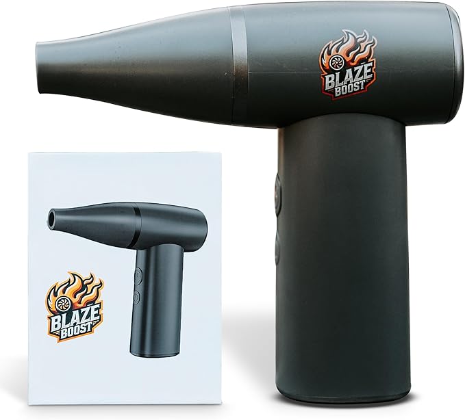 BlazeBoost Jet Air Blower - Jump Start Your Fireplace, Fire Pit,Charcoal Grill Or Campfire by Delivering A Ridiculous Amount of Oxygen to Your Fire 100,000 RPM Power with Rechargeable Battery