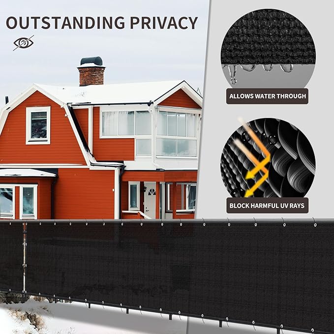 LOVE STORY Custom Size 2'6''x12' Black Balcony Privacy Screen,UV Block Privacy Fence Screen,90% Shield for Outdoor Pool Garden Apartment Railing