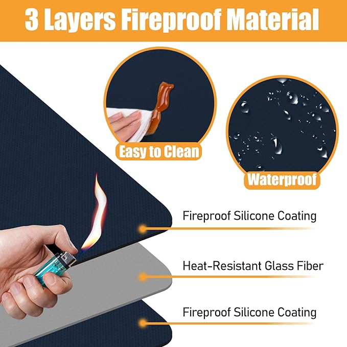 Blue 25x19.5 Inch Heat Resistant Mat for Outdoor Grill Table, Fireproof Under Blackstone Griddle & Air Fryer Mat, Protects Table & Grill