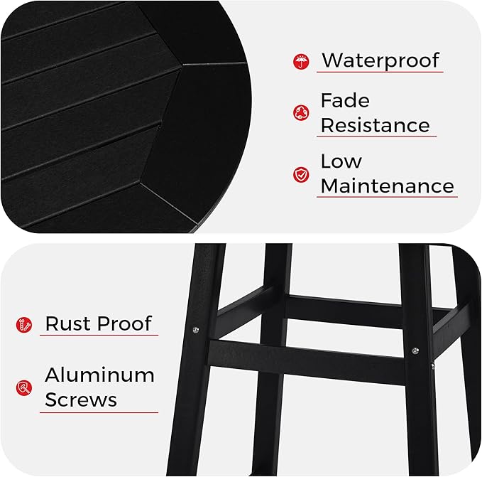 Costaelm Patio Bistro Table, 37" Counter Height Round Patio Cocktail Bar Table with Umbrella Hole, Outdoor Bistro Dining Pub Table for Front Porch Deck Backyard Garden, Black