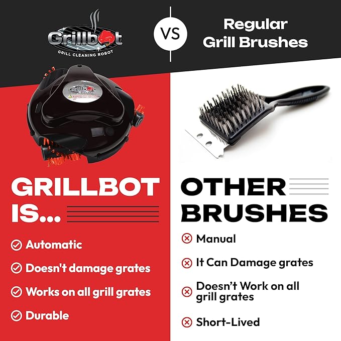 Grillbot Automatic Grill Cleaning Robot with Nylon Brushes, BBQ Grill Cleaner, Grill Brush, Grill Scraper, BBQ Accessories (Red Grillbot + Carry Case)
