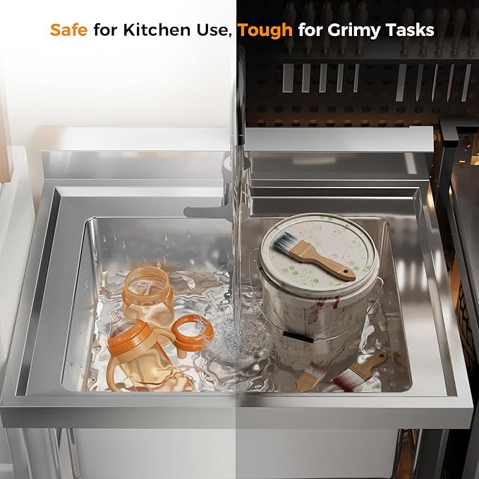 23"W Compact Utility Sink 18/8 Stainless Steel Portable Ergonomic Sinks with 4-Height Adjustable & 360° Swivel Faucet Laundry Room Kitchen Garage Outdoor BBQ RV Basement Hobby Room Bathroom