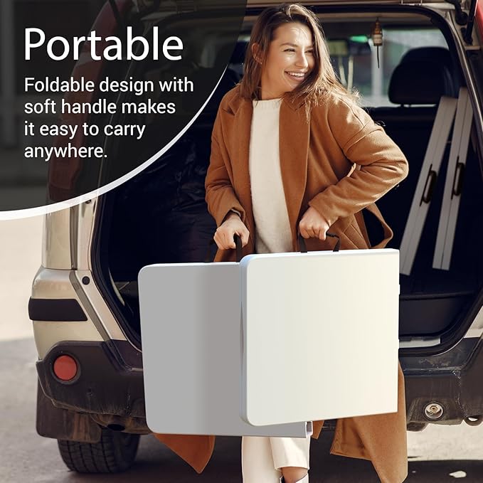 10 Pack of 4 Feet Foldable Table with Built in Handle & Steel Legs | Heavy Duty Portable | Perfect for Party, Dining, Wedding, Events, Picnic Indoor, Outdoor, Camping, Utility, Temporary