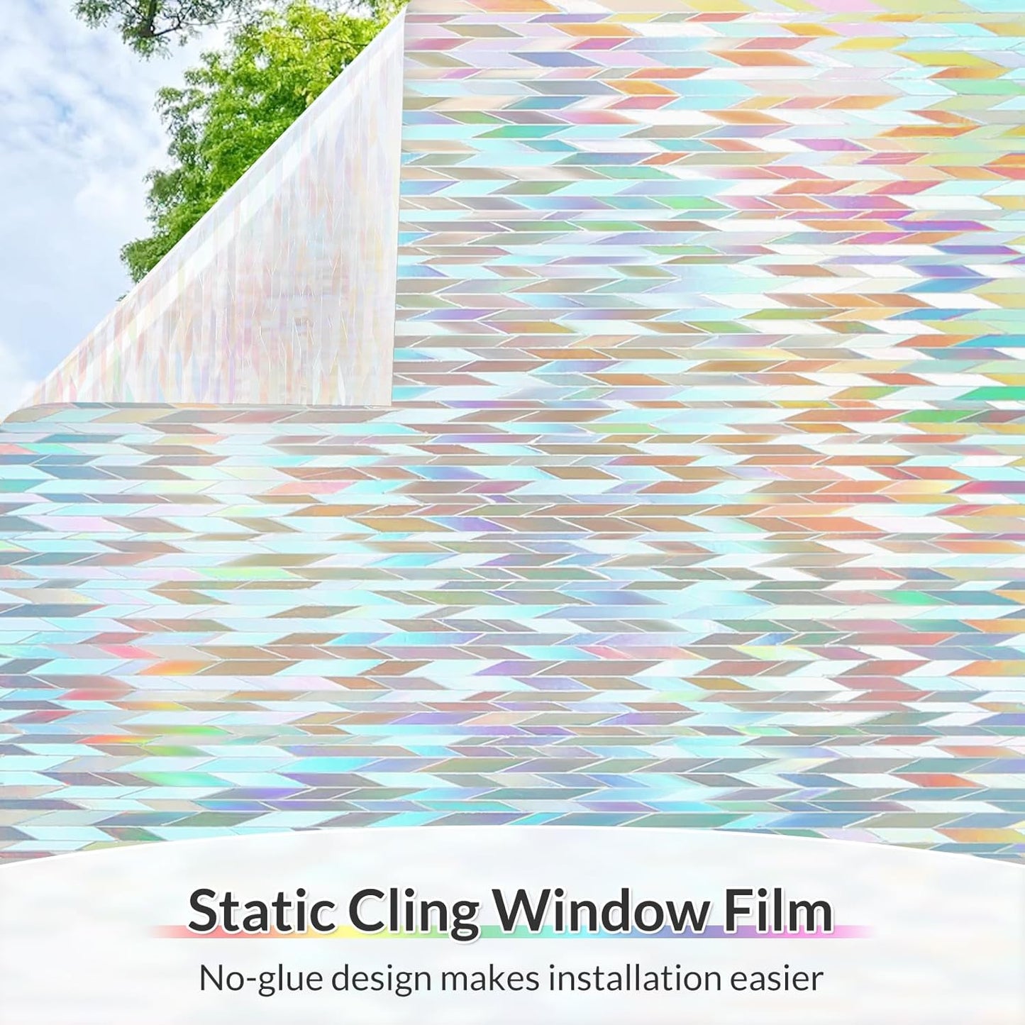 rabbitgoo Window Privacy Film with Installation Tools, Stained Glass Window Film Rainbow Prism Decorative Glass Clings for Home Decor, Static Cling Covering Sun Blocking, 17.5" x 118.1"