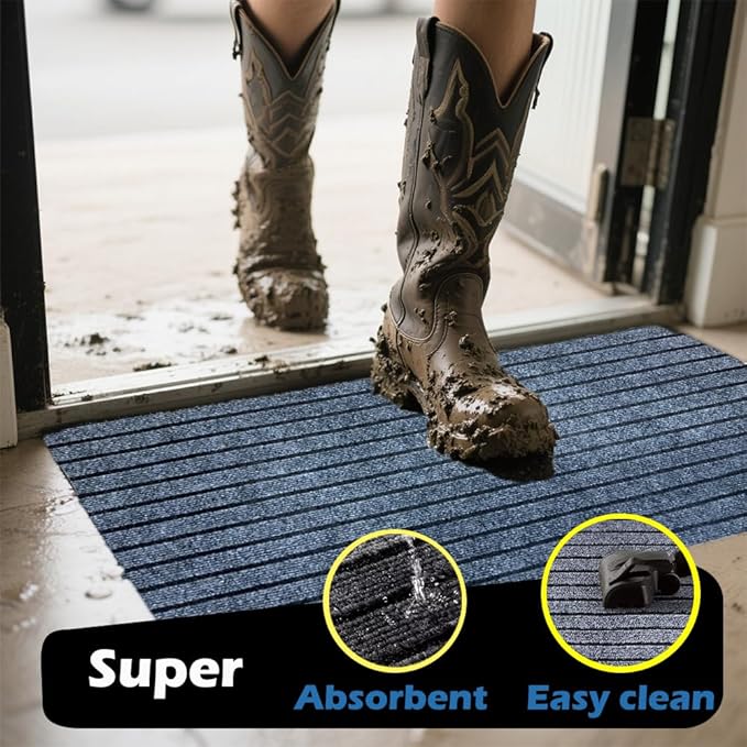 Antenat 2-Pack Door Mat,Low Profile Indoor Outdoor Entryway Mats, Durable Floor Mats for Shoe,Front Door, Home,Patio, Camping, 19.7x39inches, 2-Pack Gray