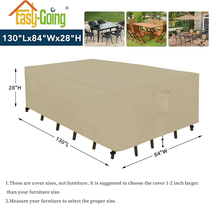 Easy-Going Rectangle Patio Furniture Cover Waterproof Outdoor Dining Table and Chair Cover Anti-UV Outside Sectional Sofa Set Covers (130"L x 84"W x 28"H, Camel)