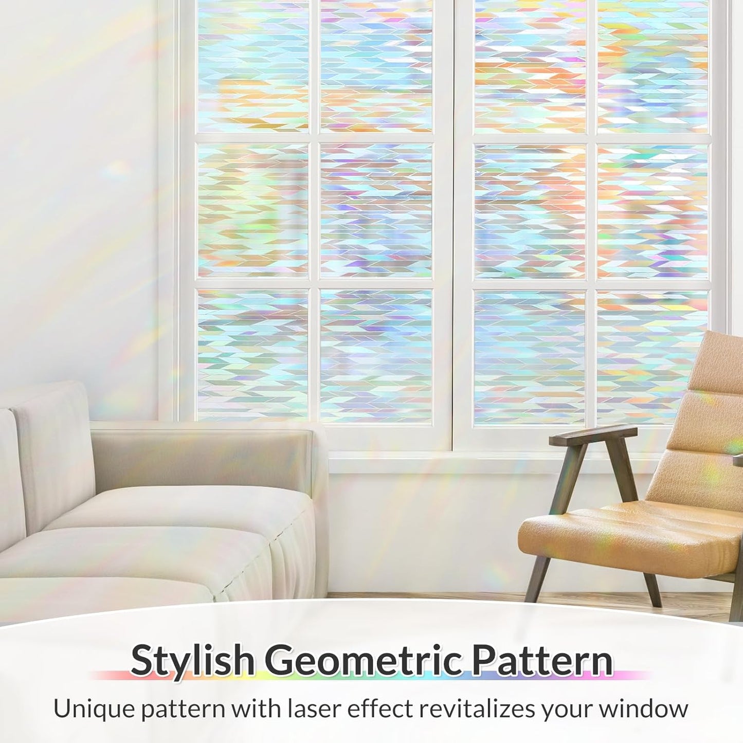 rabbitgoo Window Privacy Film with Installation Tools, Stained Glass Window Film Rainbow Prism Decorative Glass Clings for Home Decor, Static Cling Covering Sun Blocking, 17.5" x 157.4"