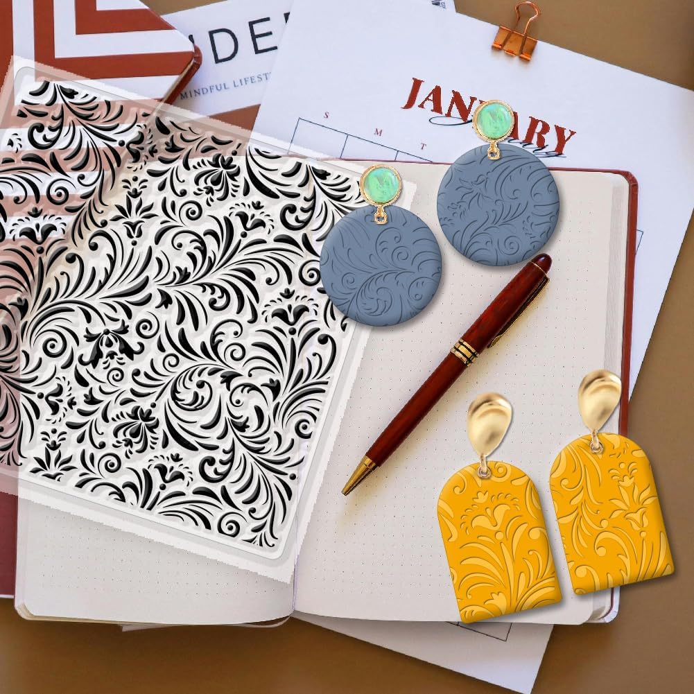 CHGCRAFT Polymer Clay Texture Sheets Fujiman Background Silicone Texture Stamp Clay Pad for Making Earrings Jewelry, 5.5x5.5inch