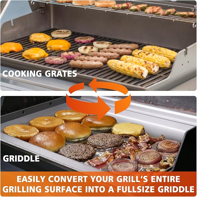 Hisencn 25.6" x 16.7" Griddle for Gas Grill, Cast Iron Griddle FlatTop Insert for Nexgrill, Weber, Charbroil, Pit Boss, Traeger, Camp Chef and more Grill, Griddle for Outdoor Gas & Charcoal Grills