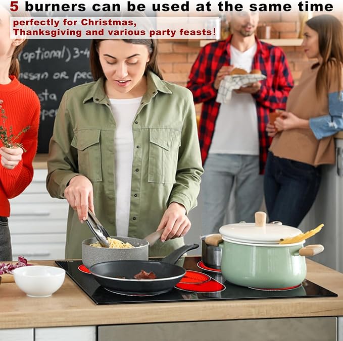 Noxton 30 Inch Electric Cooktop, 8400W 5 Burners Built-in Radiant Electric Stove Top, Slider Control, 9 Power Levels, Child Safety Lock, Timer, 220-240V