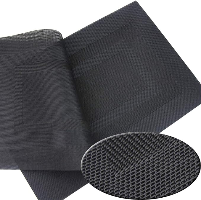 Durable Placemats Set of 4 Vinyl Heat-Resistant Table Mats Washable Plastic Placemats for Dining Table (Black)
