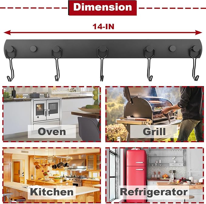 Magnetic Grill Hooks, Heavy Duty Magnetic Utensil Rack with 5 Hooks, Strong Magnet BBQ Tool Rack, Grill Storage Accessories for Refrigerator Traeger Blackstone Pit Boss Camp Chef Z Grills Smoker