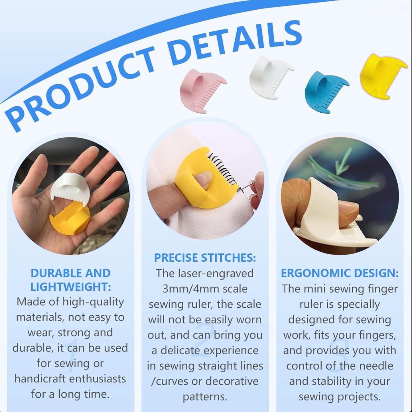 5mm Seam Guide for Hand Sewing Edge Lockranding Tool 5 PCS Set for Leather/Fabric/Craft Sew, White