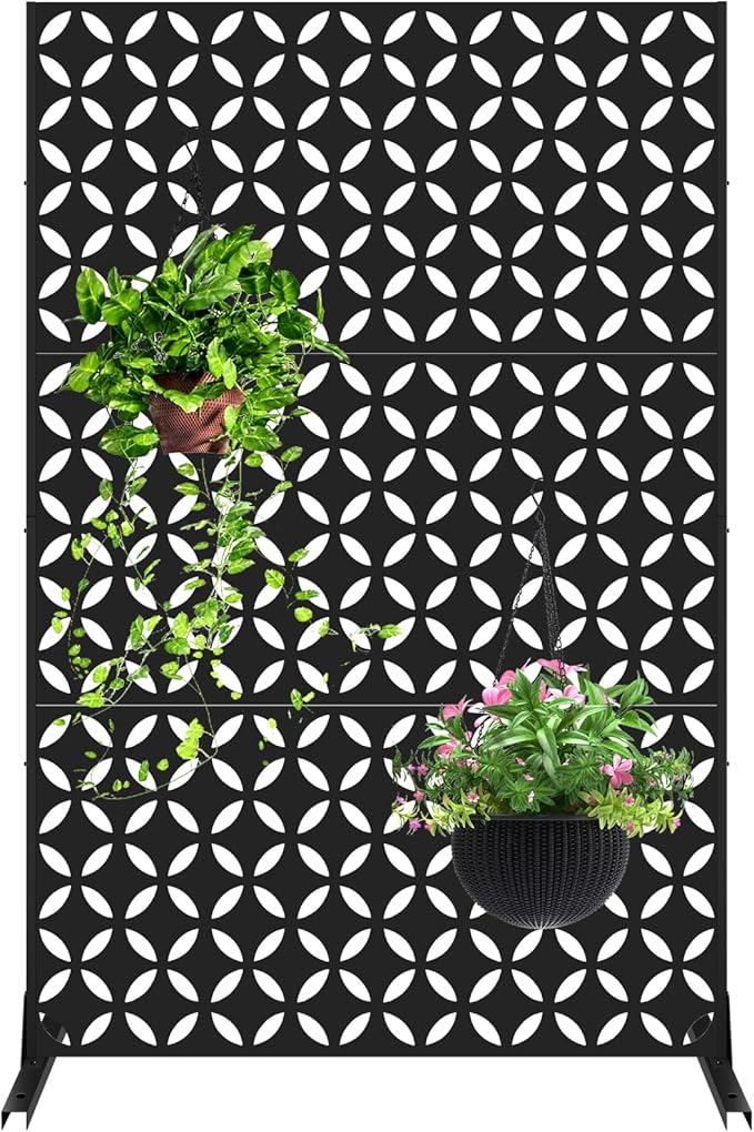 72" H×47" W Metal Privacy Screen, Outdoor Indoor Privacy Screens with Stand Panels, Free Standing Decorative Privacy Screen for Patio