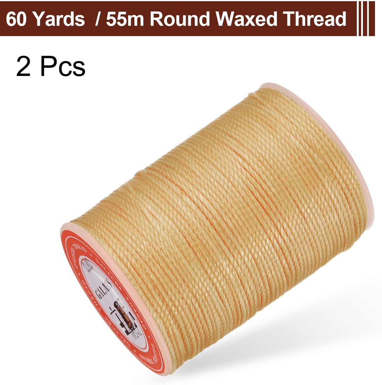 uxcell Round Leather Sewing Waxed Thread, 55m / 60 Yards Polyester Wax String, 0.80mm Wax Stitching Cord for Leather Crafts, Bookbinding, Bracelets Braided, Pale Cream, 2pcs