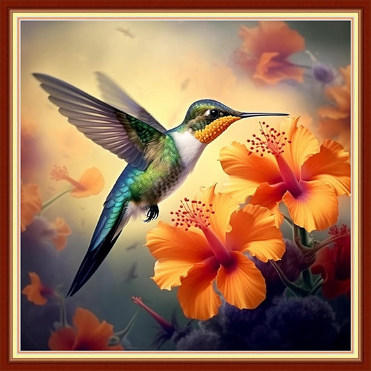 Disxvivy Cross Stitch Stamped Full Embroidery Kits DIY 11CT Cotton Thread Printed DIY Needlepoint Kits Craft Needlework Set Cross-Stitch Stamped Sets-Hummingbirds Gather Honey 18x18 inch