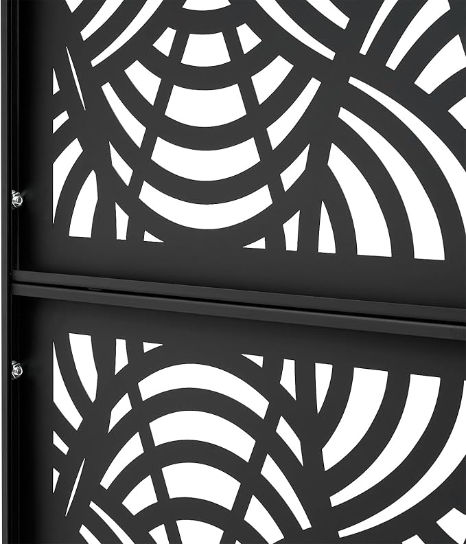 75" H×35" W Decorative Outdoor Privacy Screen with Stand, Outdoor Decor Privacy Fence Screen Metal Fence Panels, Free Standing Metal Divider for Patio Lawn Deck (Black -Curved Pattern)