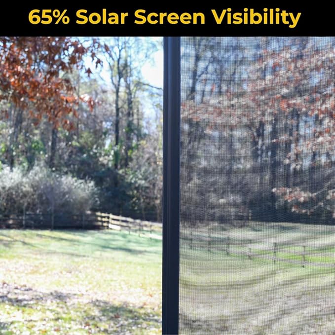 Custom Solar Screens for Windows Exterior 65% Shade - Pre-Framed Solar Window Screen Mesh - Home Improvement for Reduced Glare & Heat - 65% UV & Insect Blocker - Fully-Assembled & Ready to Install