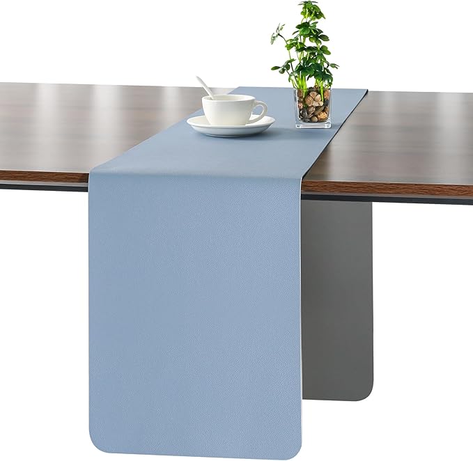 Myir JUN Table Runner Double Sided Vinyl Runner Table 94 Inch Long Runner for Table Washable Waterproof Non-Slip for Home Decorations Gray Sky Blue,12 x 94 inch
