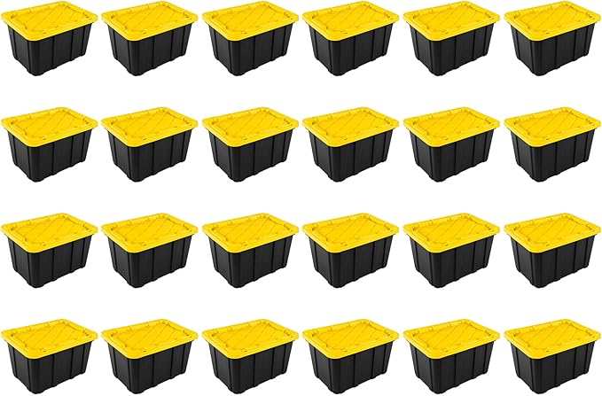 Sterilite 24-Pack Industrial Tote, Plastic Storage Container Bins with Lids, 27 Gallon - Heavy-Duty Organizing Containers for Closet, Bathroom, and Office