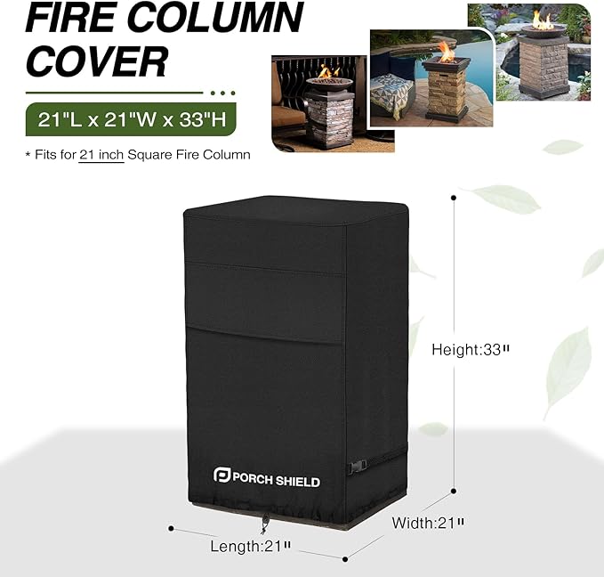Porch Shield Fade Resistant Square Patio Fire Column Cover 21 inch Waterproof Outdoor Tall Fire Pit Cover