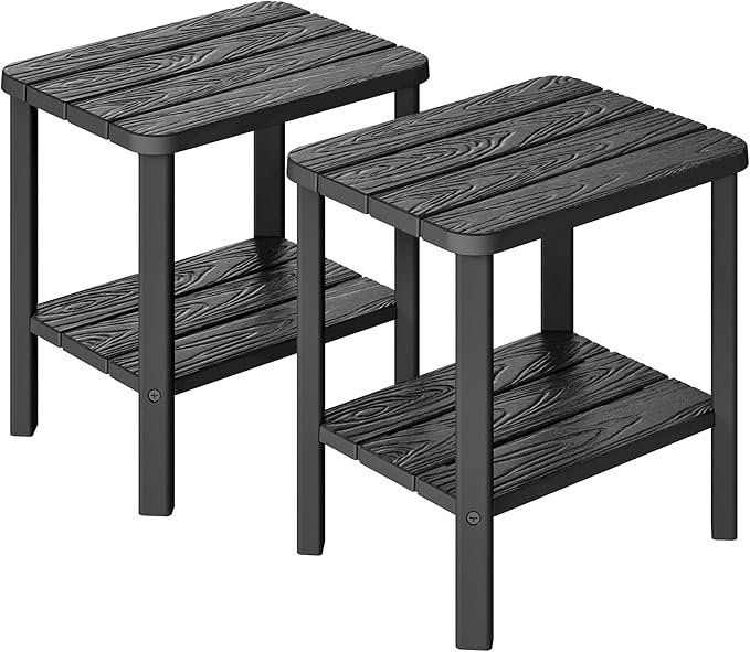Adirondack Square Outdoor Side Table Set of 2, 2-Tier Small Outdoor Table for Patio, HDPE End Table for Backyard, Pool, Lawn, Indoor Companion, Easy Maintenance & Weather Resistant(Black)