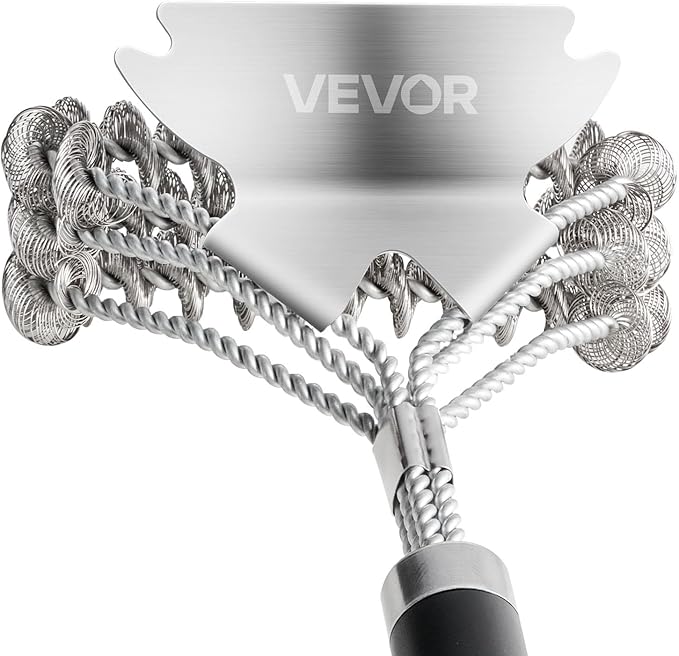 VEVOR Grill Brush and Scraper, BBQ Brush for Outdoor Grills, Stainless Steel Woven Wire, Bristle Free Barbecue Brushes for Porcelain, Charcoal, Grate Cleaner Grill Accessories, 17 in
