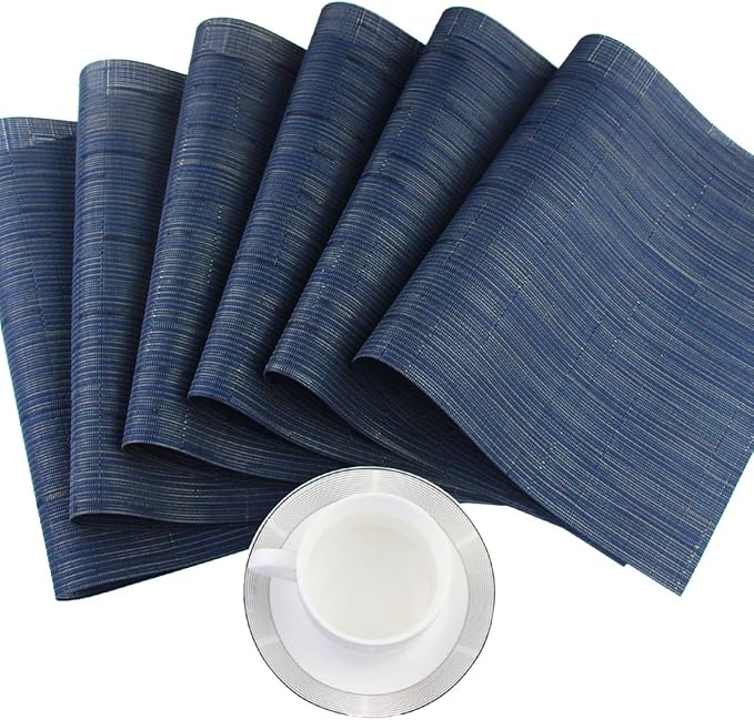 Vinyl Placemats,Washable Table Mats Easy to Clean Woven Placemats for Dining Table Set of 4(Navy Blue)