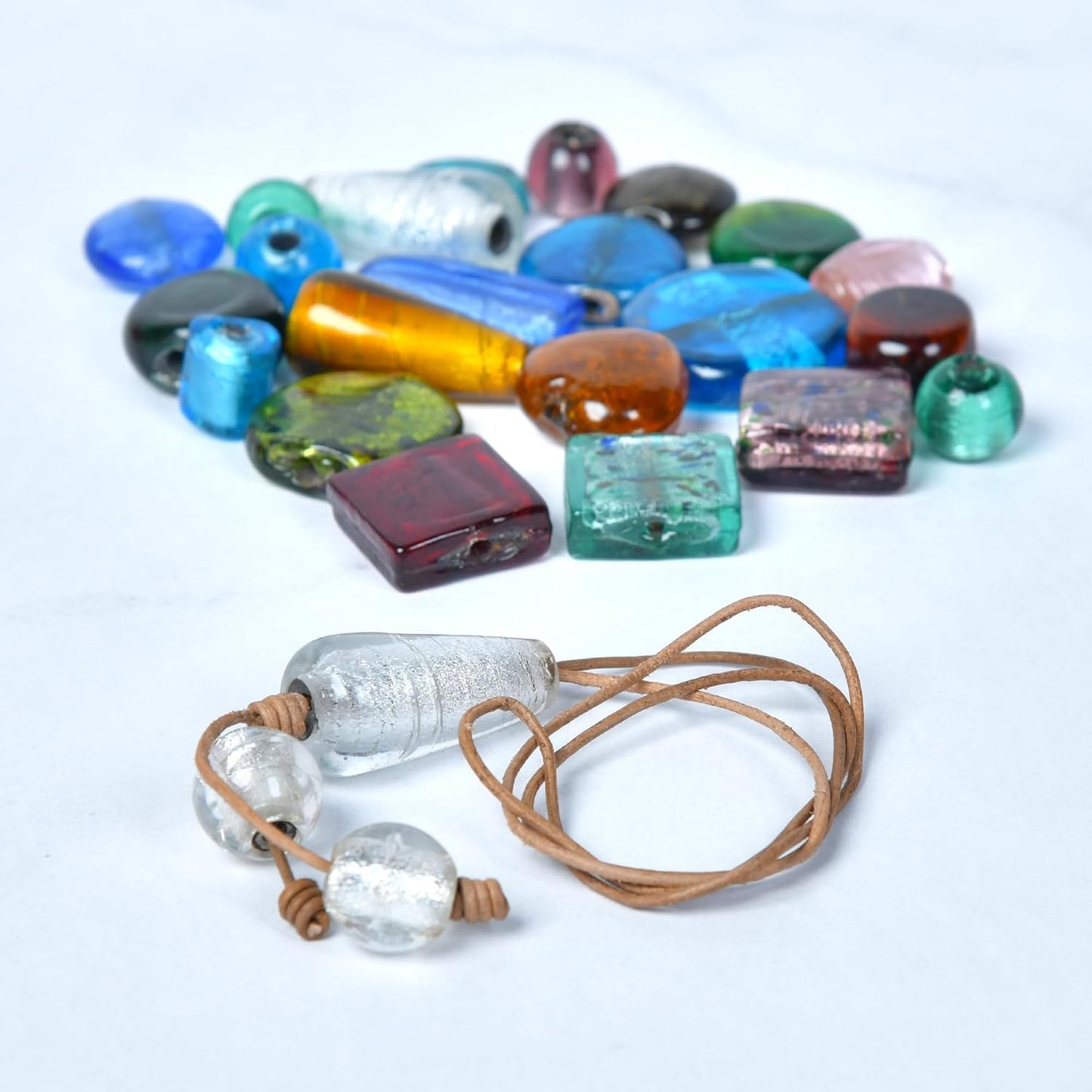 1 LB Bag of Assorted Glass Beads for Jewelry Making, Handmade Silver Foil Bead Mix for Bracelets and Necklaces, Crafting Beads Supplies Kit, Large Beads (Silver Foil Mix)