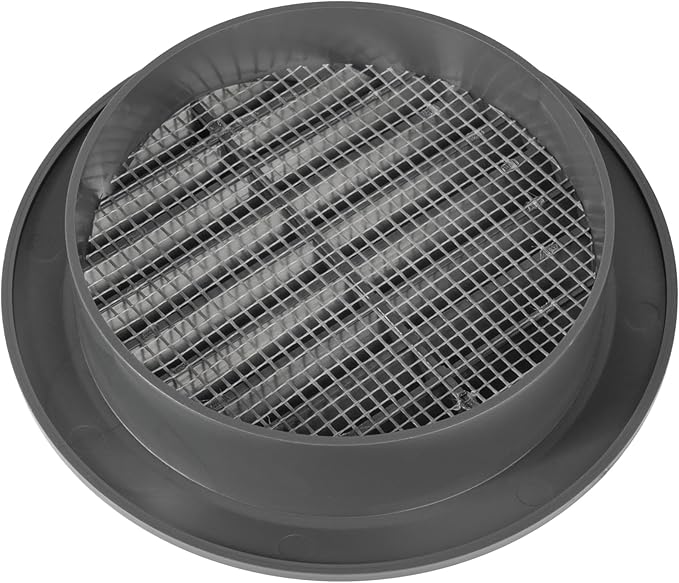 Graphite/Gray 4" Inch Round Ventilation Grille with Insect mesh. (Duct 4Ø / Grille 5Ø) Ventilation Applications. Indoor and Outdoor Vent Cover. Available 3 Sizes / 4 Colors.