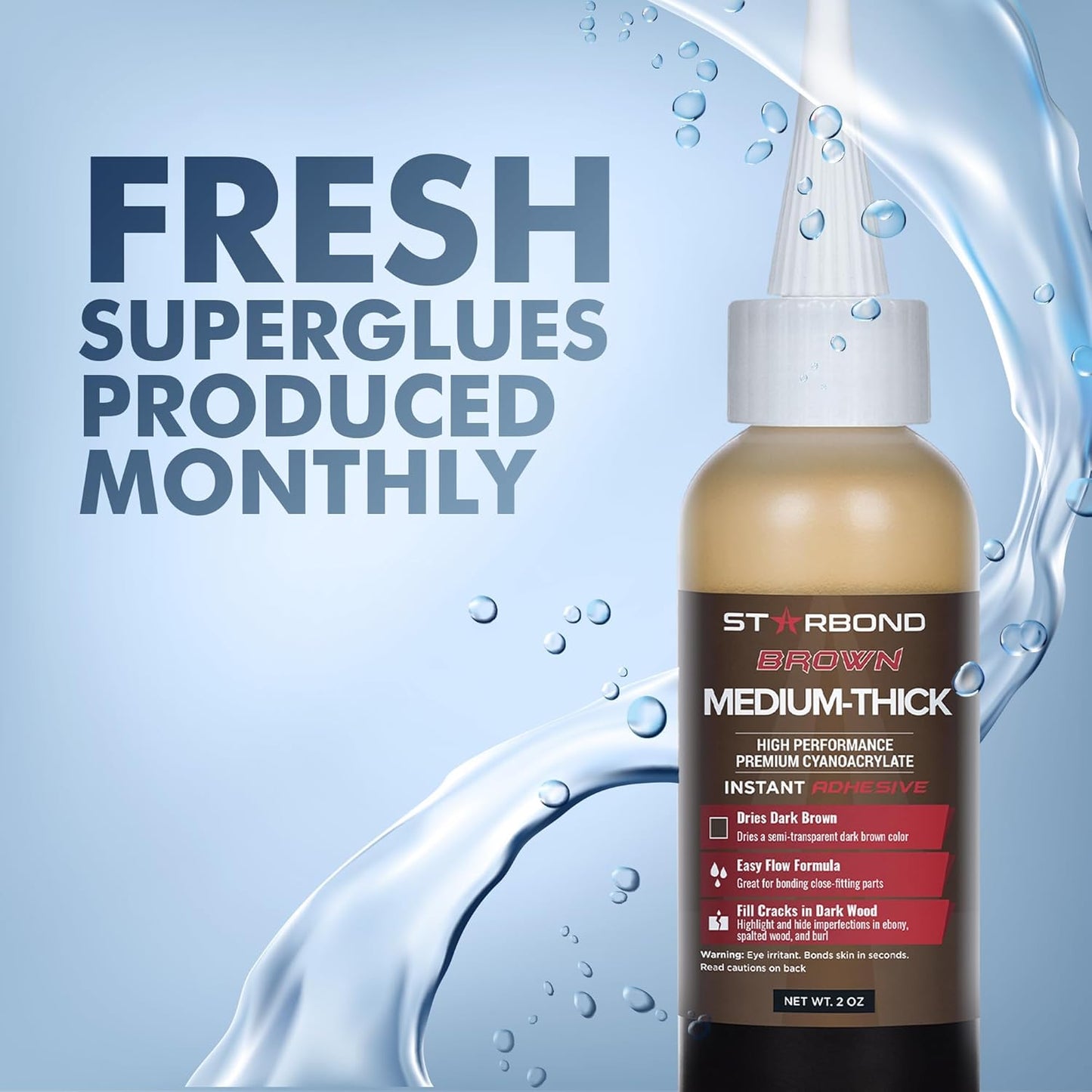 STARBOND 2 oz. Dark Brown Medium-Thick CA Glue (Premium Cyanoacrylate Super Glue) Knot Filler 500 CPS Viscosity for Woodworking, Woodturning, Carpentry, Guitar, RC Hobby