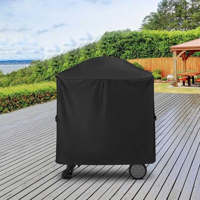 Unicook Grill Cover for Weber Q100/1000 Q200/2000 Series Grills on Portable Cart with Side Tables Folded Inside, Compared to Weber 7113, Heavy Duty Waterproof BBQ Cover, All Weather Protection
