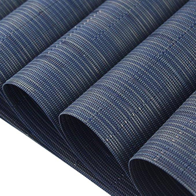 PIGCHCY Elegant Placemats with Matching Table Runner,Washable Durable Durable Vinyl Woven Table Mats Sets(6pcs Placemats+1pcs Table Runner,Same Style,Navy Blue)