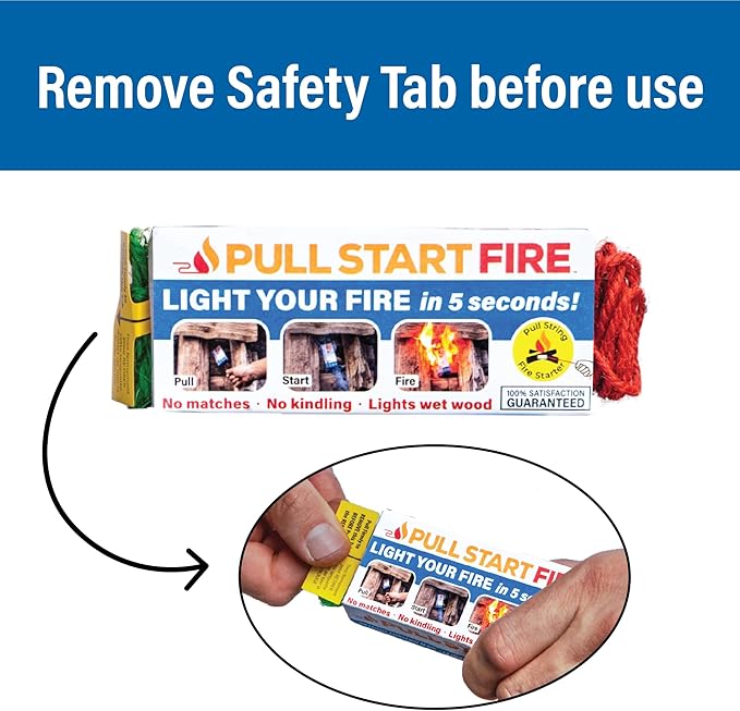 Pull Start Fire Pull String Firestarter | No Matches Required, Fire Starts in Seconds | for Campfires, Grill, Fireplace, BBQ | Lights Wet Wood, Easy to Use, Food Safe and Weather Resistant