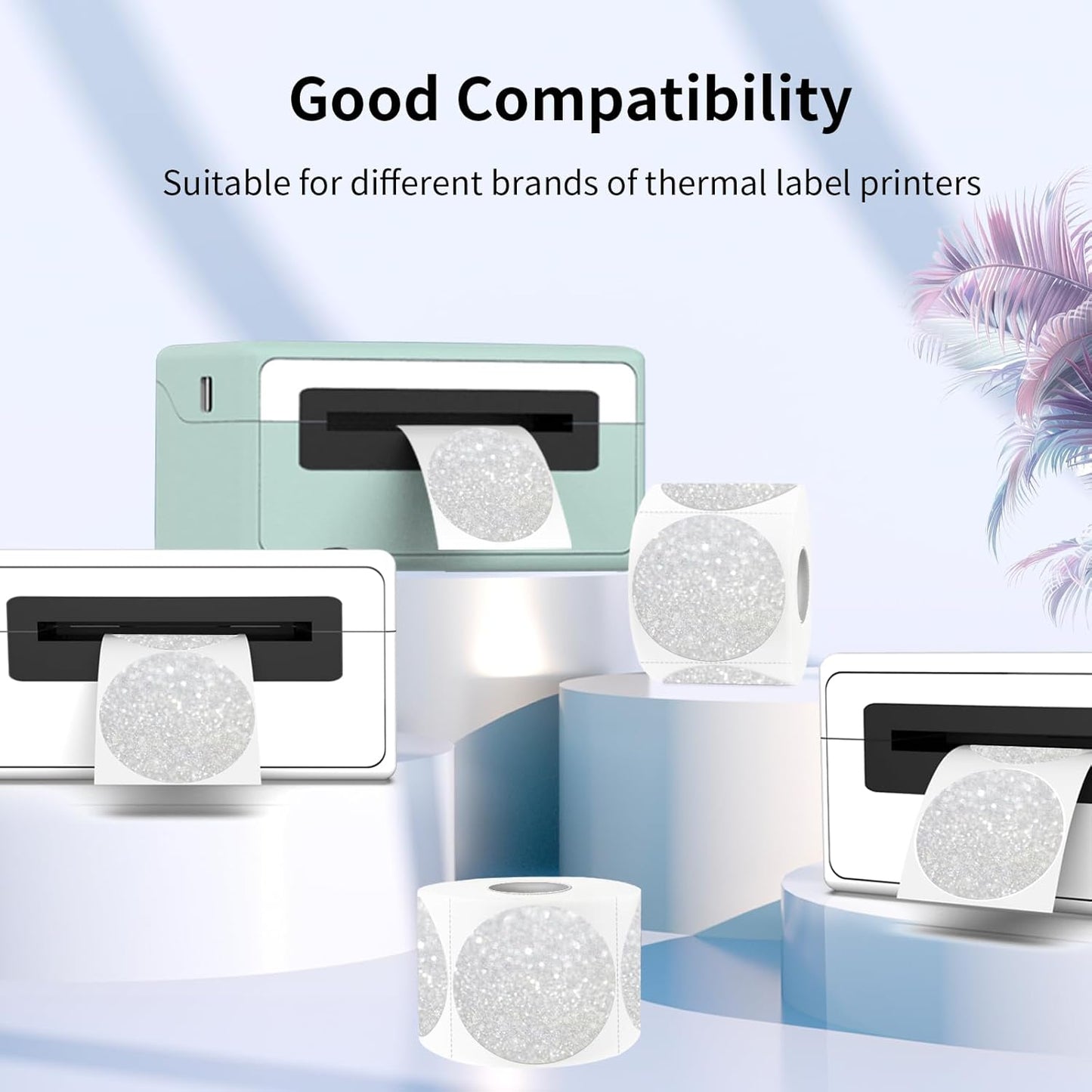 2" Holographic Thermal Label Stickers, Round Direct Thermal Label Stickers, Glitter Thermal Printer Sticker Labels for Gift Wrapping, Self-Adhesive Custom Logo Design- Glitter Silver