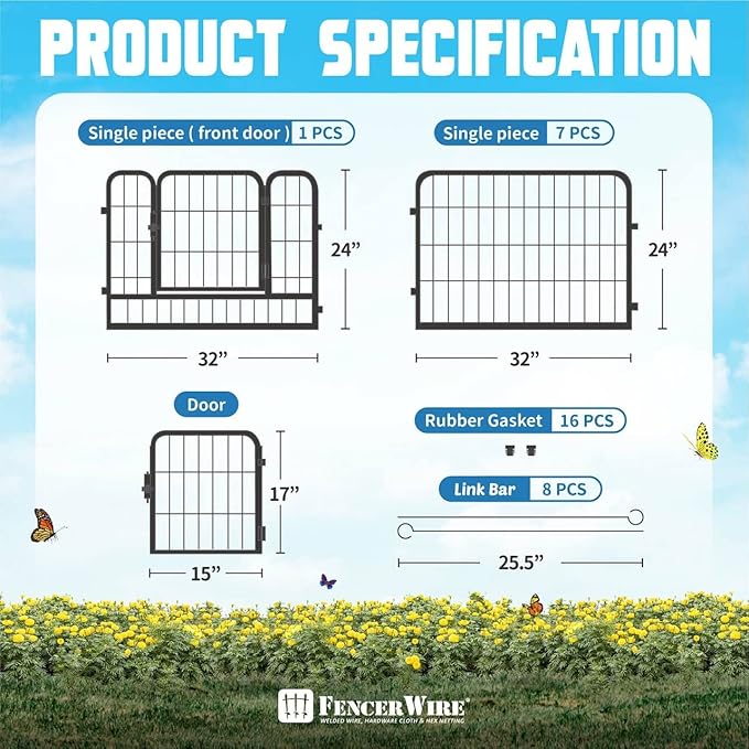 Fencer Wire Decorative Wire Fence, Panel Decor, Heavy Duty Iron Landscape Patio Flower Bed Animal Barrier Border Edging Section, Foldable Garden Fence for Yard for Dog Outdoor, 24 Inch x 21 FT