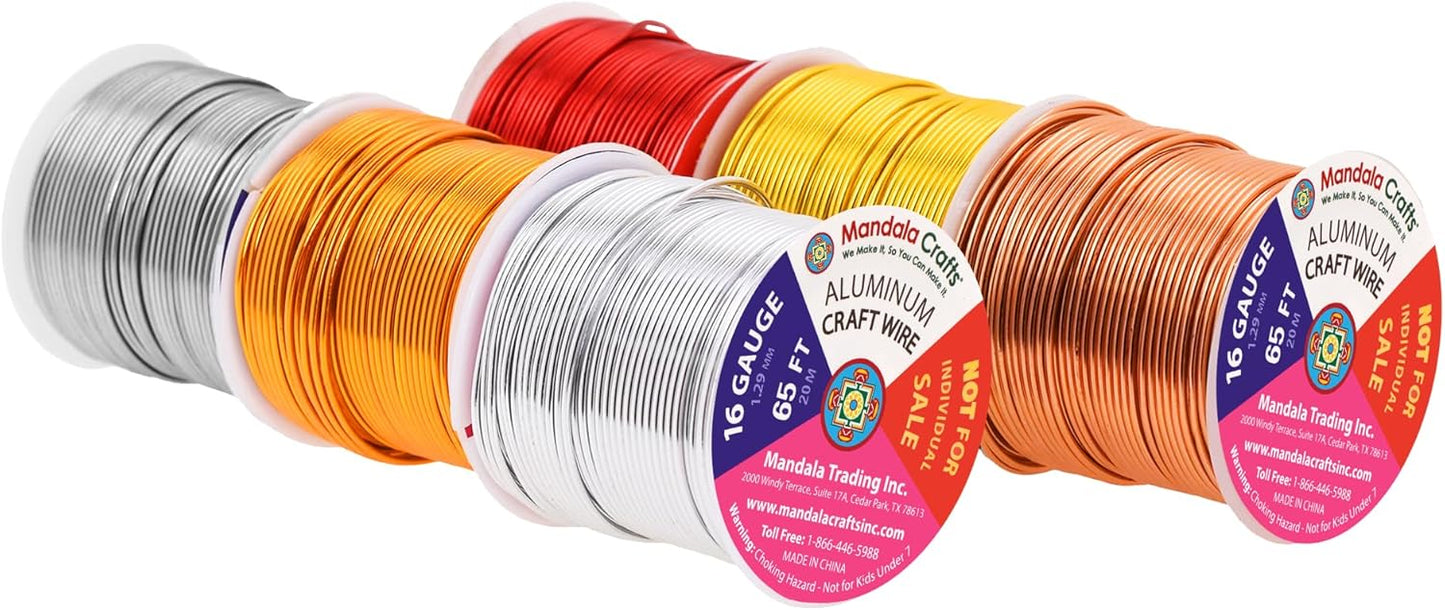 Mandala Crafts 16 Gauge Anodized Aluminum Craft Wire for Jewelry Making – 390 FT Colored Flexible Silver Copper Light Gold Gray Gold Red Wire - Bendable for Bonsai Armature Crafting Sculpting