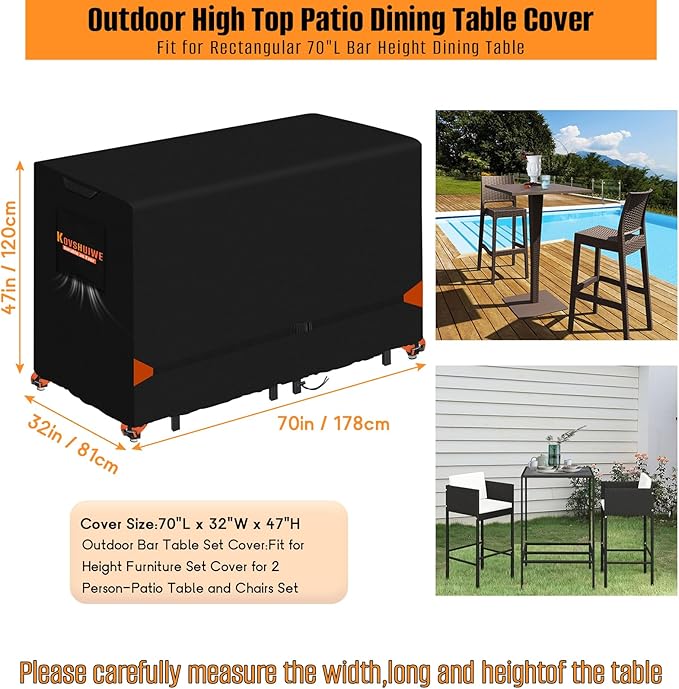 Patio Swivel Bar Set Covers for Bistro Sets 3 Piece Table and Chairs, Heavy Duty 600D Oxford Cloth Outdoor Bistro Set Cover, Furniture Cover for Outdoor High Stool Bistro Set,70"L x 32"W x 47"H