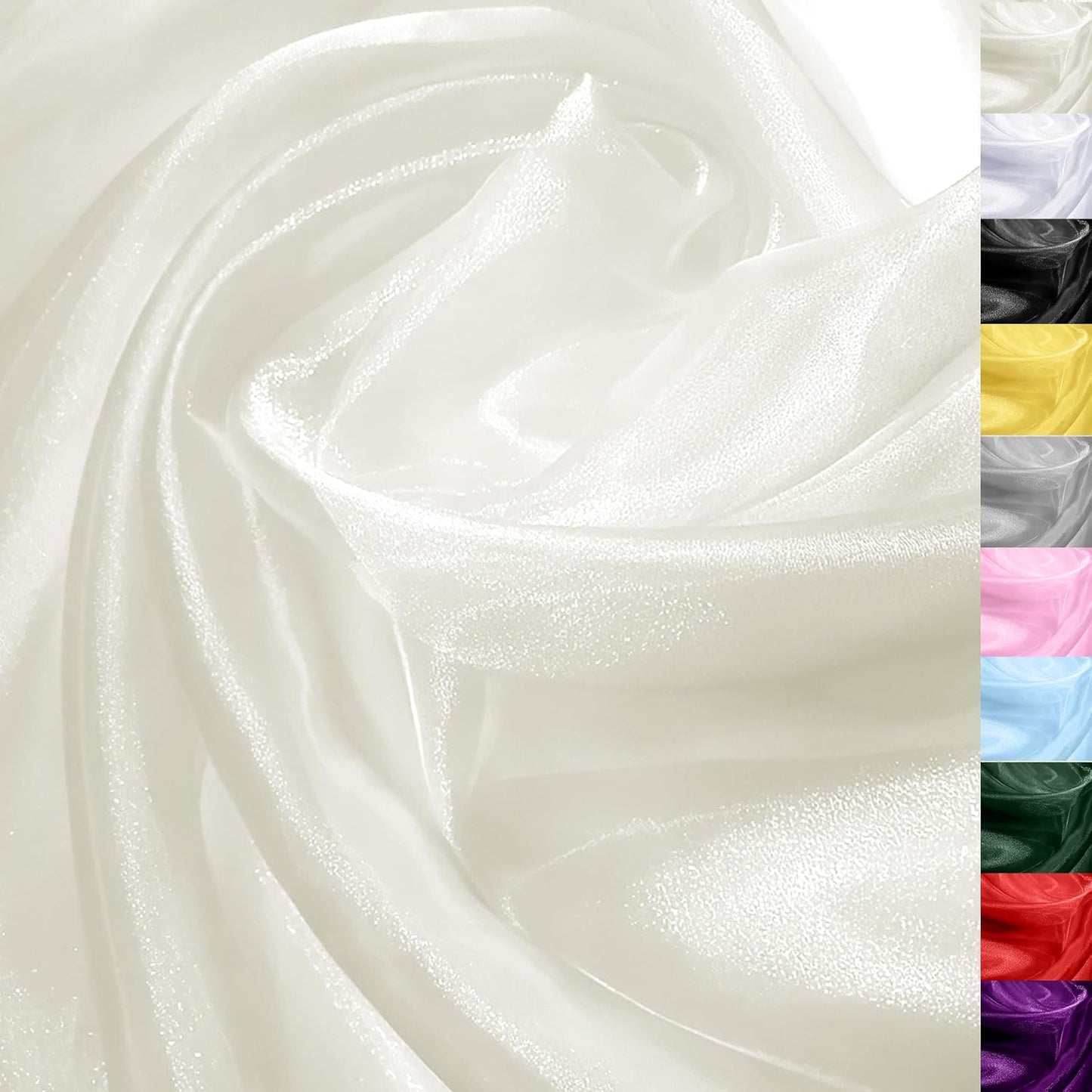 Ivory Organza Fabric – 44" x 5 Yards Wide Sheer Tulle for Wedding Arch Draping, Gowns, Table Runners, Party Decor, Curtains & DIY Crafts – Translucent Fabric for Elegant Projects