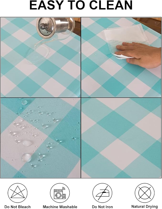 Cupuamon 2 Pack Waterproof Polyester Fabic Square Checkered Tablecloth，54x54 Outdoor Table Cloth，Oil Stain Prevention Table Cloth for Pinics and Parties（Aqua and White）