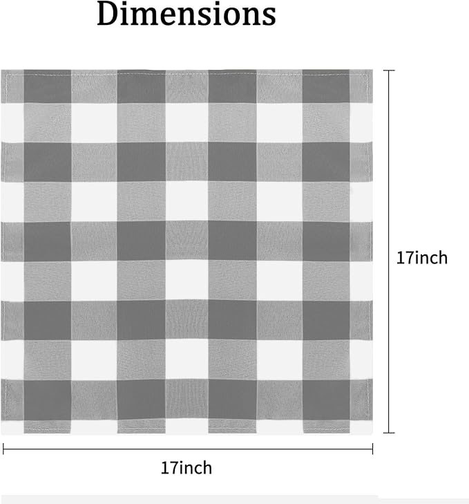 Buffalo Plaid Table Napkins Set of 50 Checkered Cloth Napkins 17x17 inch Washable Dinner Gingham Pattern Napkins Soft Napkins for Wedding Party Dining Banquet(Gray and White)