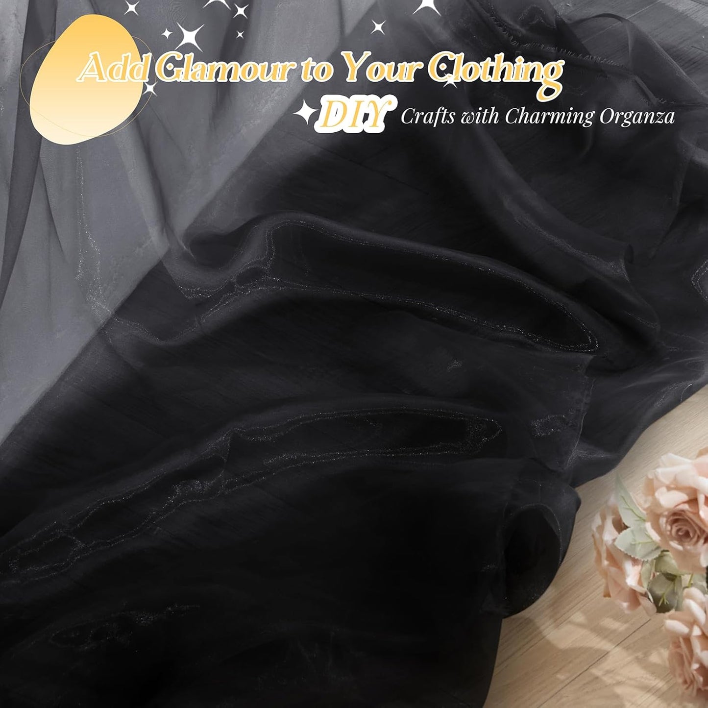 P Pothuiny Sheer Organza Fabric by The Yard, 1 Yard x 60 Inch Wide Bridal Black Organza Tulle Fabric Roll Shiny Gauze Fashion Dress Sewing Craft for Wedding Party Decorations Backdrop