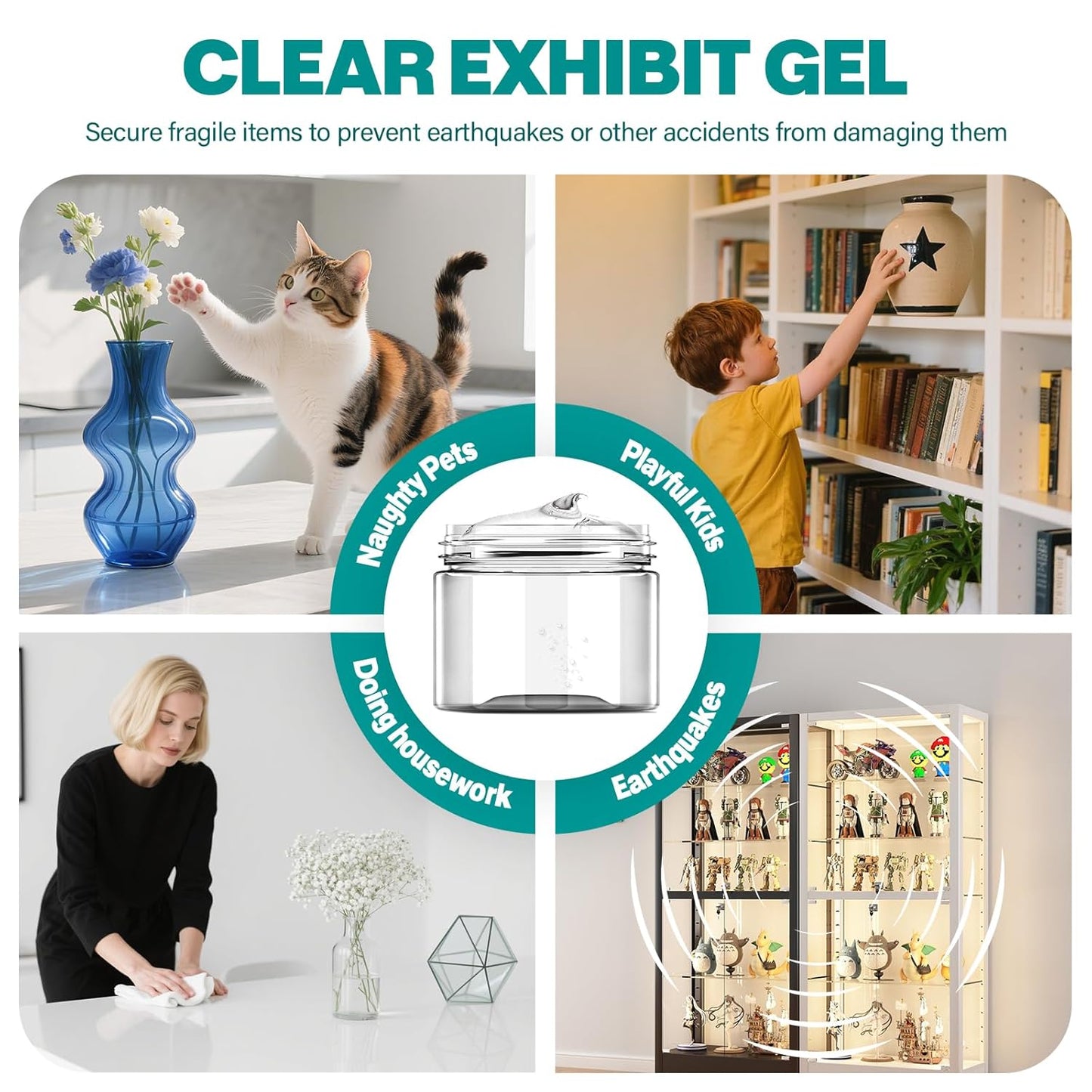6.07 OZ Clear Exhibit Gel for Museum, Removable Clear Exhibit Putty for Museum, Reusable & No Residue Museum Exhibit Wax Fixed Collection Artifacts and Decorations to Prevent Vibration, Falling
