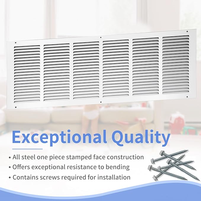 30"W x 10"H [Duct Opening Size] Steel Return Air Grille, Air Return Vent Cover for Ceiling and Sidewall - HVAC Air Vent Covers - [Outer Dimensions: 31.75"W x 11.75"H]