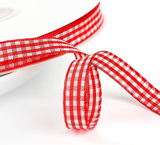 Classic Gingham Checkered Ribbon, Assorted Colors Premium Polyster Plaid Checkered Craft Ribbon for Gift Wrapping, DIY Projects, Hair Bows,Scrapbooking & Party Decor (Red, 5/8x50Yd)