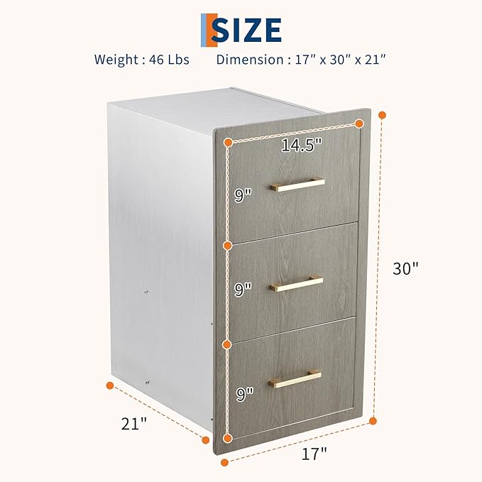Stainless Steel Outdoor Kitchen Double Access Drawers 17"W x 30"H x 21"D - Heavy Duty Weather-Resistant Combo with Built-in Paper Towel Holder, Flush Mount for BBQ Island & Grill Station