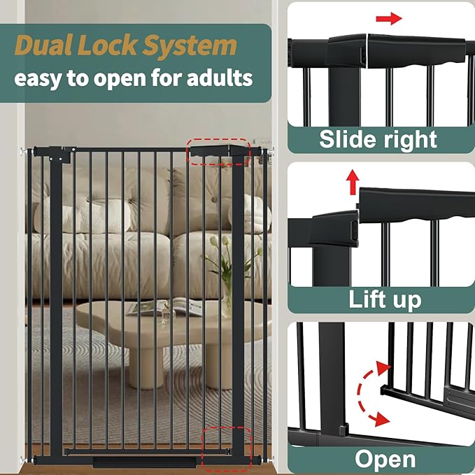 40.55" Tall 1.37" Ultra Narrow Spacing Dogs Pets Baby Gate for Doorway Safety Proof Indoor 53.74-61.61" Extra Wide Puppy Pressure Mounted No Drill Walk Through Black Metal Hallway