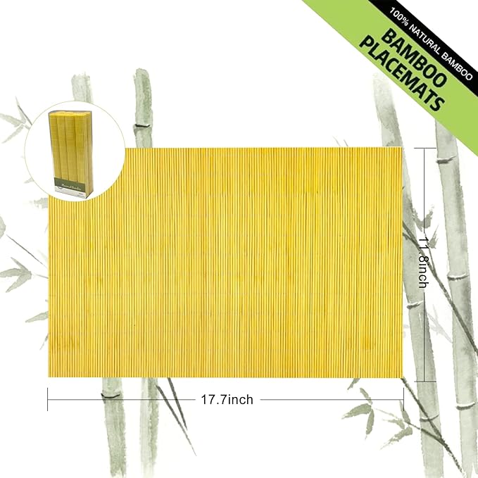 ANDSTAR Set of 8 Pcs Bamboo Placemats Natural Anti-Slip Bamboo Placemats Washable Heat-Resistant Table Mats for Dining Room and Kitchen（Yellow）